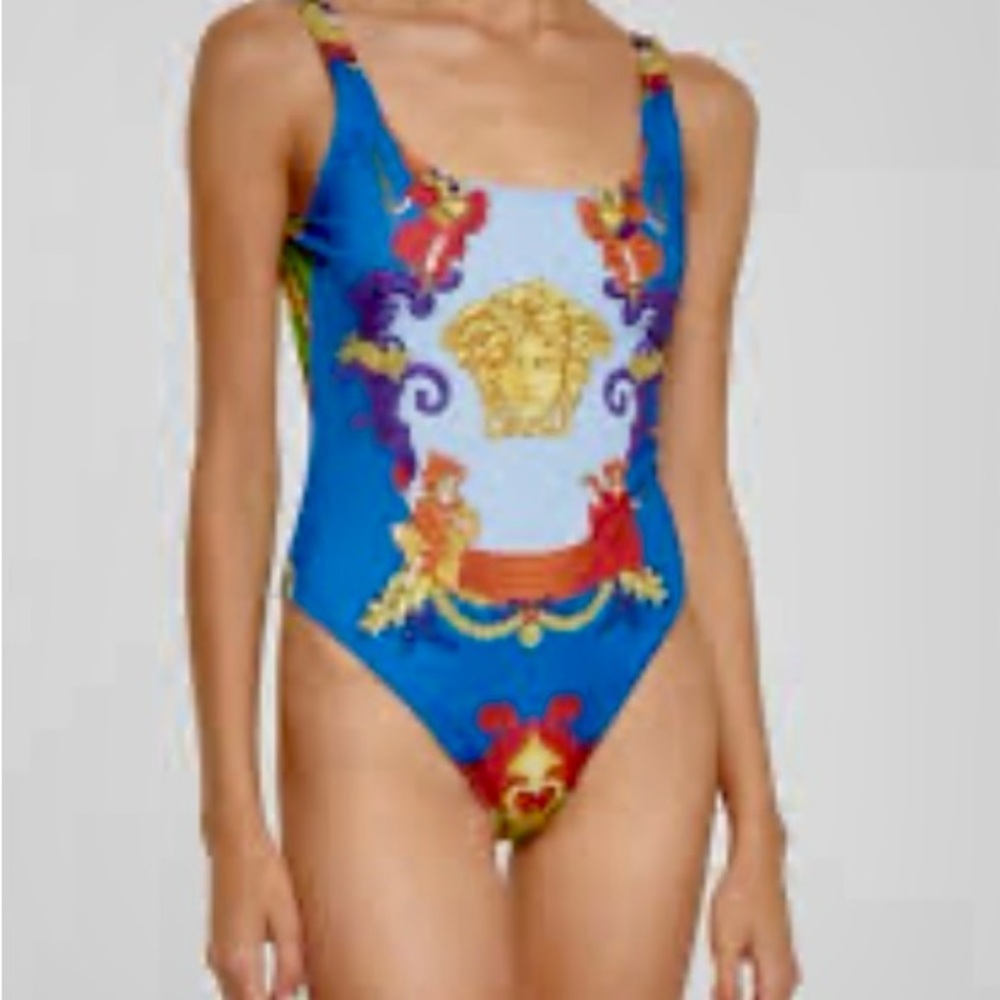 Versace Blue and Gold One-Piece Swimsuit